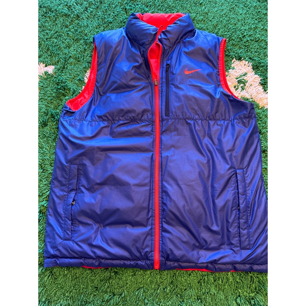 Nike Reversible Puffer Vest Mens M Red Blue Excellent Quilted Full Zip Swoosh - Picture 3 of 11